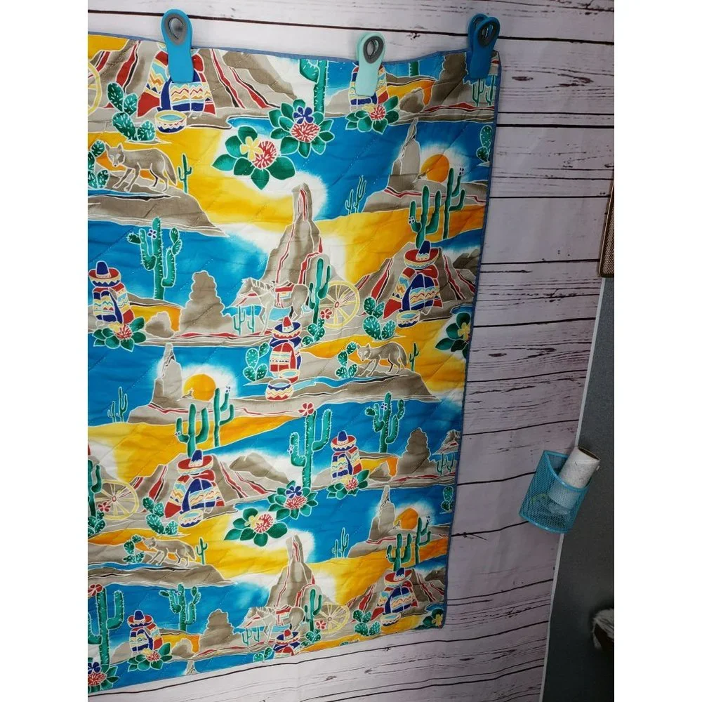 South Western Mexican Lap Baby‎ Blanket Blue Southwestern Quilt Vintage Boho